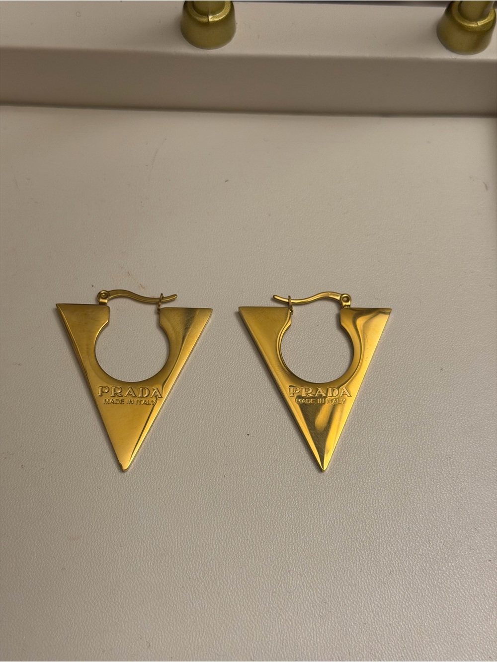 Prada Gold Pointed Triangle Hoop Earrings